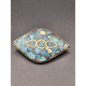 Vintage Turquoise Chip Brooch/Pin  Inlaid Micro Mosaic -Triangle -Blue- India